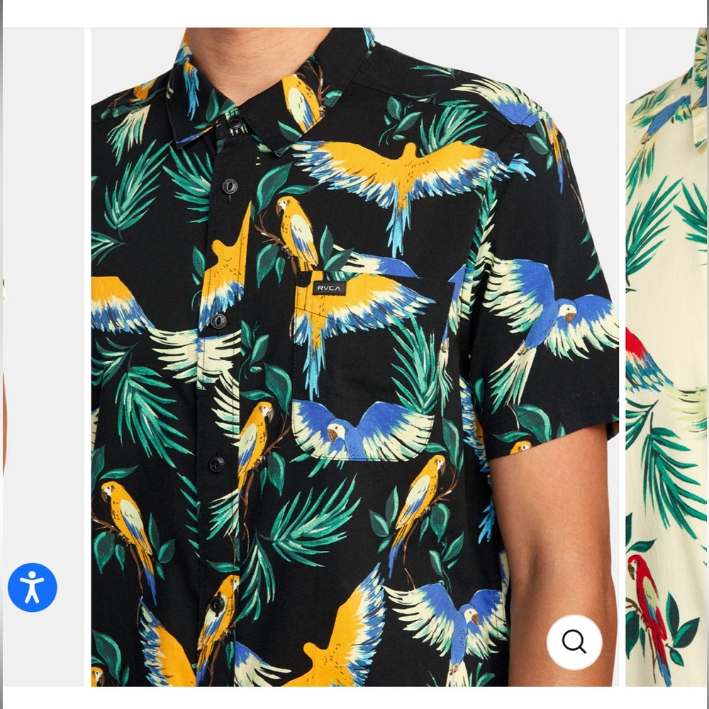 RVCA Tropical Bird Print Short Sleeve Shirt - Black and Green - Picture 5 of 9